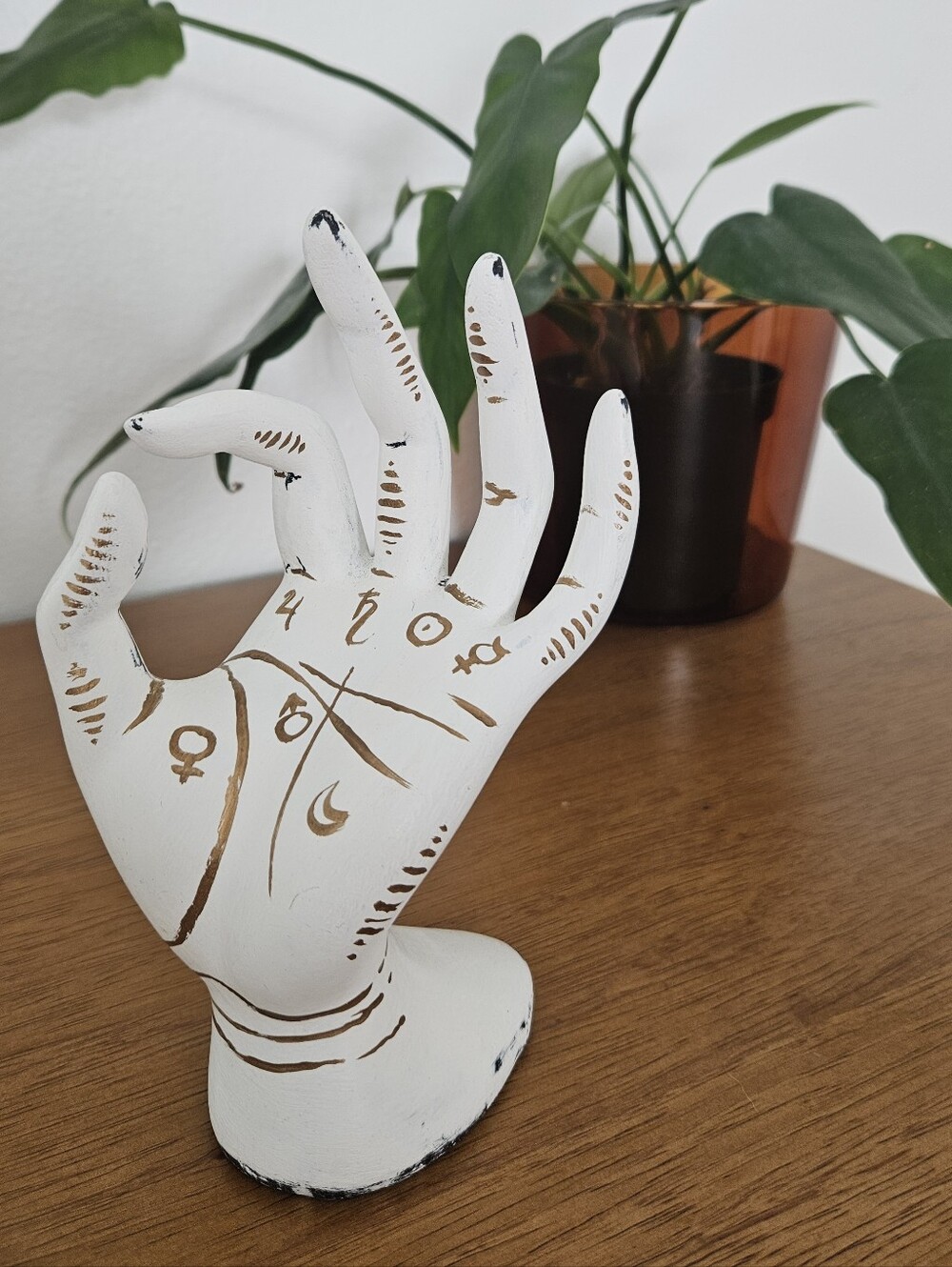 hand-painted palmistry decor ring jewelry holder spooky witchy stand boho hippie